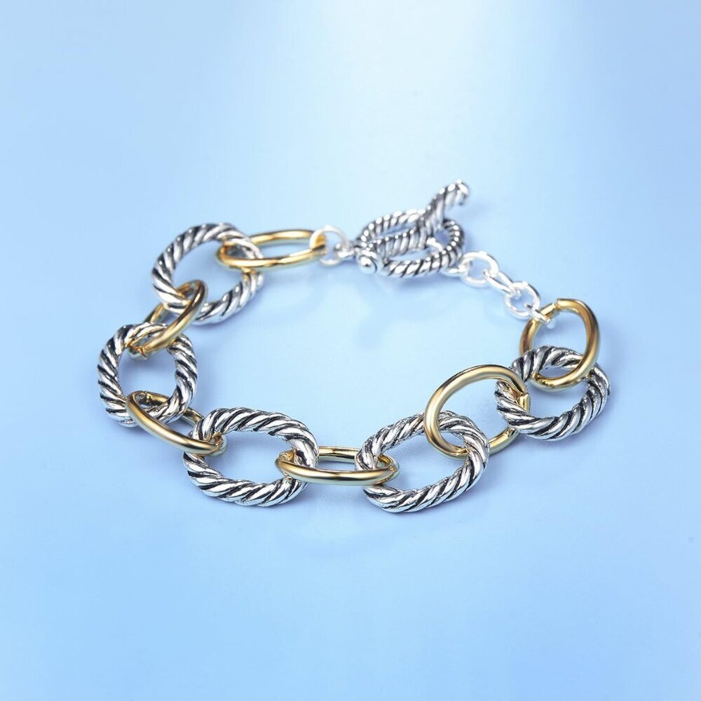 Twisted Cable Wire Link Chain Bracelet Two Tone Designer Brand Inspired Women Je - Picture 3 of 6